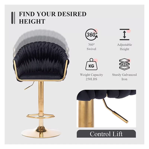 Taburete de Bar giratorio de terciopelo de 360 grados <span class=keywords><strong>con</strong></span> <span class=keywords><strong>respaldo</strong></span> bajo y reposapiés, taburete de Bar ajustable, taburete de bar silla de <span class=keywords><strong>cocina</strong></span> - Product Image 4
