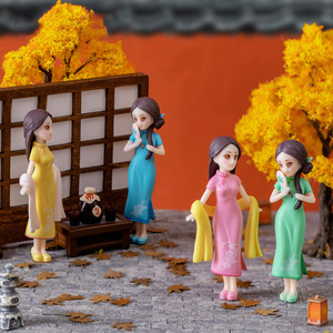 Ensembles miniatures de figurines de filles en plastique, mignonnes, créatives, en tenue Cheongsam, jouets de collection, cadeau d'anniversaire, décoration de maison mignonne - Product Image 2