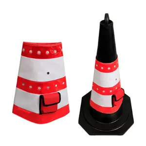 Vermelho e branco com contas de luz cone de sorvete estrada cone capa tráfego rodoviário LED emissor de luz estrada cone capa exterior reflexivo