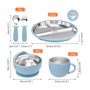 Ensemble d'alimentation pour bébé personnalisé avec logo, en acier inoxydable et silicone, écologique, sans BPA, réutilisable, avec tasse escargot et bol à ventouse, motif dessin animé 9 - Product Image 2