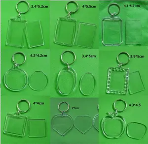 Best Selling Leeg Acryl Sleutelhanger, Foto Insert Plastic Fotolijst Sleutelhangers