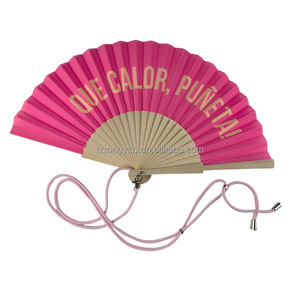 Proveedor de Primera Categoría, Personalización de Fábrica, Abanico Plegable de Madera Maciza y Tela de 23 CM, Abanico Artesanal de Madera y Tela con Correa - Product Image 6