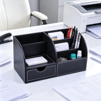 Organisateur de bureau multifonctionnel en cuir PU, boîte de rangement pour fournitures de bureau avec séparateurs et tiroir, accessoires de bureau