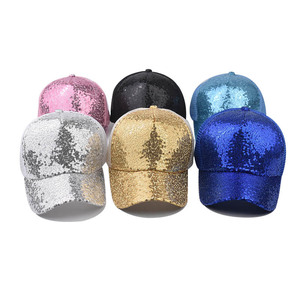Venta al por mayor de moda estructurada 5 paneles <span class=keywords><strong>rosa</strong></span> azul oro malla trasera hombres Snap bulk lentejuelas brillo sombrero de camionero para las mujeres - Product Image 2