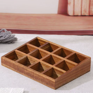 Étagère de présentation multifonctionnelle mobile à 12 compartiments en bois d'acacia, de type moderne, pour épices et huiles essentielles - Product Image 1