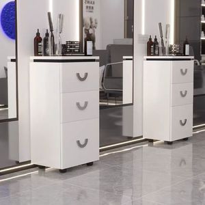 Chariot de coiffure mobile en bois moderne K avec 3 tiroirs et rangement utilitaire pour salon de beauté - Product Image 4