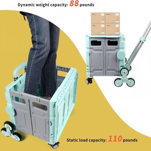 עגלת קמפינג מתקפלת ניידת, עגלת אחסון וקניות לטיפוס הרים עם ידית טלסקופית, עגלות שירות לפיקניק וקמפינג בחוץ - Product Image 4