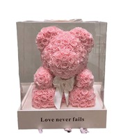 Grande fleur éternelle Rose ours vraie fleur fini boîte acrylique fait à la main cadeau créatif décoration de la maison ornements