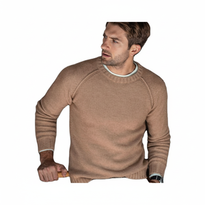 Pull d'hiver pour hommes marron couleur unie col rond manches longues tricots doux décontracté chaud à la mode confortable élégant pull - Product Image 1