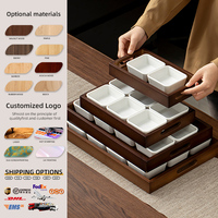 Plateau de service en bambou multi-compartiments, assiette en bois pour hot pot, barbecue, snacks, écologique, plat divisé en 9 compartiments pour la maison et les fêtes