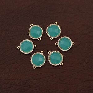 Forma redonda Aqua Calcedonia piedras preciosas DIY conectores colgante y collar dijes chapados en oro doble fianza conectores hacer joyería - Product Image 1
