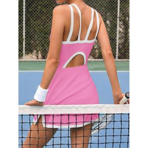 Vestido Mini de Tenis para Mujer con Shorts Integrados, Rosa, Espalda Descubierta, Sin Mangas, Secado Rápido, para Golf y Ejercicio - Product Image 4