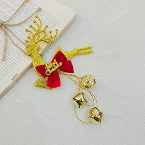 Adornos Navideños de Lujo con Campanas, Diseño de Reno Dorado y Oso, Campana Doble Colgante, Decoraciones con Lazo Rojo para Árbol de Navidad, Corona Navideña - Product Image 4