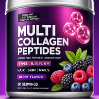 Poudre de peptides de collagène multi-sources saveur baies pour adultes – Soutien des cheveux, de la peau, des ongles et des articulations – Suppléments de collagène hydrolysé pour l'éclat de la peau
