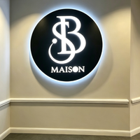 Enseigne lumineuse personnalisée en acrylique ronde avec logo rétroéclairé 3D LED pour la décoration intérieure des bureaux et des magasins de détail - Résistante à l'eau et écologique