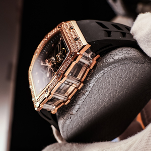 <span class=keywords><strong>OBLVLO</strong></span>-Reloj con esqueleto Tonneau para hombre, correa de goma de lujo, con bisel de diamantes de oro rosa, mecánico automático, a la moda, para hombre - Product Image 5