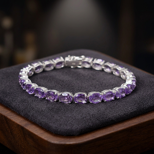 Pulsera de tenis ovalada de amatista, plata de ley 925, chapada en oro, joyería fina clásica personalizable - Product Image 3