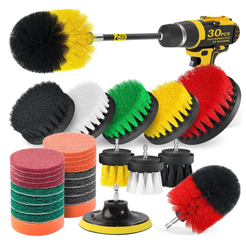 30pcs Drilling Detail cleaning Brush Attachments Set Scrub Pads Sponge Power Scrubber Brush with Rotate Extend Long Attachment