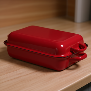 Roasting <b>Pan</b> With Lid Red Enamel <b>Cast</b> Iron 12x8 Inch Baking Dish For Oven Use - Product Image 3