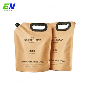 PCR-PE Eco-friendly Recyclable Kraft Paper Spout Pouch Shampoo Refill Bag Liquid Packaging Pouches