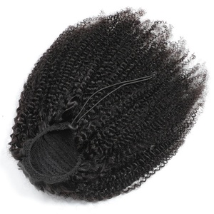 Afro Kinky Curly Drawstring Ponytail Human Hair Extensions Hairpieces for <b>Black</b> Women Raw Virgin Wrap Around Ponytail Human Hair - Product Image 2