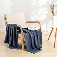 Плед из акрила с узором «косы» цвета пыльный синий, 50x60, современный стиль, мягкий, уютный, дышащий, легкий, для дивана и кровати