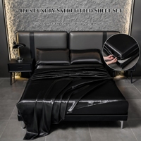 Ensemble de literie de luxe 100% satin 4 pièces, literie de mariage écologique, tailles king, queen et twin, drap-housse et couvre-lit, usage domestique