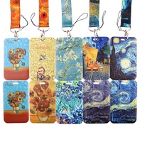 Porte-cartes en polyester style peinture à l'huile avec cordon pour téléphone portable, pour cartes d'accès aux repas, cartes d'identité scolaires, cartes de contrôle d'accès aux bus et cartes de protection pour expositions