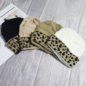 Wholesale Vietnam Low Moq Foldable Women Autumn Winter Custom Logo <b>Hat</b> Plain Beige Leopard Acrylic Adult <b>Lady</b> Headwear <b>Beanies</b> - Product Image 5