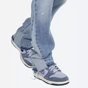 Personalizado loose fit jeans flare vintage homens empilhados denim calças jeans masculinas de alta qualidade em branco denim jeans largos para homens
