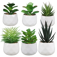 Pots artificiels vertes de formes géométriques, 7 pièces, petits Pots en céramique blancs, fausses plantes pour décoration de chambre à coucher, bureau, la maison