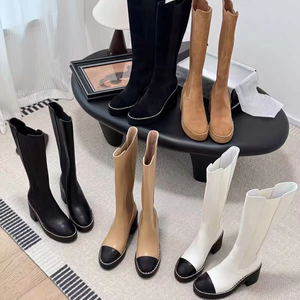 Bottes de créateur en daim pour femme, chaudes, à talons épais et plateforme, mi-mollet, bout rond, fourrées, pour l'hiver et la neige - Product Image 1