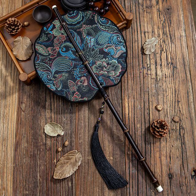 Fatingna Ancient Style Waist Fan Hanfu Group Fan Chinese Style Rollable and Winding Classical Portable Waist Hanging Fan
