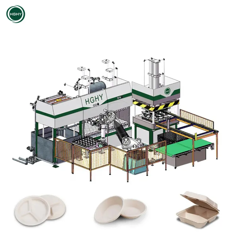 Hghy Sugar Cane Bagasse Pulp Plate Biodegradable Food Box Tableware Machine From China Disposable Food Container Making Machine