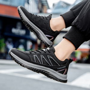 Spring Winter New Men's Unisex Sporty Casual Sports Shoes Breathable Mesh <b>Upper</b> Anti-Slip Lace-Up Outsole Black Walking Shoes - Product Image 5