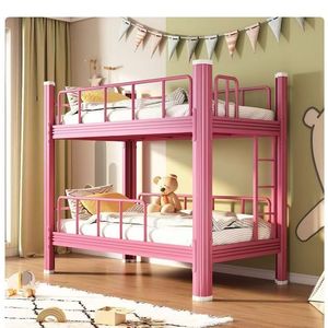 Child-Safe Metal Bunk Bed Sturdy Reinforced Structure Anti-Shake Steel <b>Frame</b> <b>Pink</b> Color for Kindergarten Hotel Hospital Use - Product Image 1