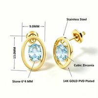 Boucles d'oreilles clous en acier inoxydable plaqué or 14 carats avec pierre de naissance ovale creuse en zircon cubique – Bijoux personnalisés avec pierre de naissance du mois OEM ODM