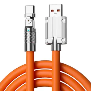 2023 Nieuwe Populaire Draagbare 120W 6a Super Snel Opladen 180 Graden Draaibare Usb Naar Type C Kabel Met Zinklegering Siliconen