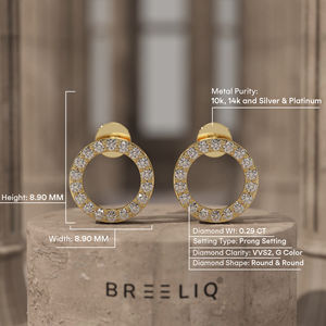 Boucles d'oreilles clous en or massif 14 carats avec diamants ronds, sertis pavé, design créoles ouvertes, bijoux fins élégants pour femmes - Product Image 6