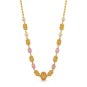 Antique 925 Silver <b>Necklace</b> with Pink Beads and Pearls Long Chain Mala <b>Statement</b> Jewelry for Women Wedding Gift Party Wear - Product Image 1