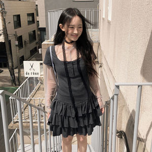 Vestido Mini Estilo Coreano con Encaje y Parches, Falda de Pastel con Volantes, Manga Corta, Estilo Kawaii Japonés para Chicas Dulces - Product Image 3