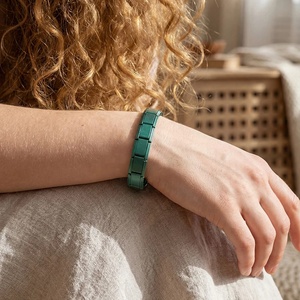 สร้อยข้อมือแฟชั่นขายส่ง สีสันสดใส รูปทรงสี่เหลี่ยม แบบอิตาเลียน ขนาด 9 มม. สแตนเลสชุบแพลตตินั่ม สำหรับคริสเตียน DIY - Product Image 3