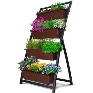Lit surélevé de jardin de 4 pieds-Jardinières surélevées autoportantes pour jardin vertical 4 boîtes de conteneurs
