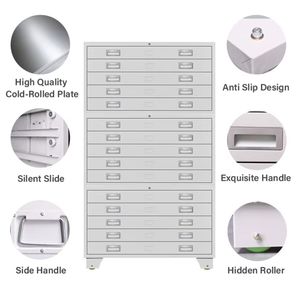 Armoire de rangement moderne A1 en métal pour cartes, 15 tiroirs, grandes roues d'organisation de dessin en papier pour bureau à domicile, sous-sol, hôpital - Product Image 2