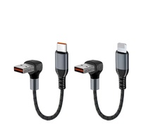Kabel Data Pengisian Daya 90 Derajat, Kabel Pendek 6A 0.25 0.5M, Kabel USB Tipe A ke Tipe C, Kabel Power Bank Cepat untuk Ponsel