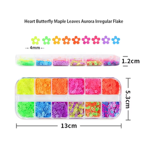 12 Grilles Boîte Holographique Valentine Coeur Papillon Feuilles D'érable Aurora Irrégulier Flocon 3D Décoration Nail Art Paillettes - Product Image 6