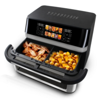 Friteuse à air double zone en acier inoxydable avec écran LCD et double panier multifonction (rôtir/cuire/déshydrater) pour usage domestique