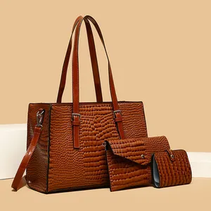 2024 Groothandel Vintage Elegante Alligator Lederen Draagtas Voor Vrouwen Custom Handtassen Set 3 In 1 Dames Handtassen Luxe