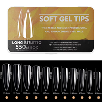 Lot de 550 faux ongles en ABS, design français, formes cercueil, amande, ovale, stiletto, à presser, en gel souple, couvrance totale, pour doigts uniques