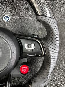 Volant en cuir semi-perforé avec bouton de démarrage, en fibre de carbone et LED pour VW Volkswagen <span class=keywords><strong>Golf</strong></span> R 6 7 7.5 <span class=keywords><strong>8</strong></span> MK8 MK7 8R Gti <span class=keywords><strong>Gtd</strong></span> - Product Image 3